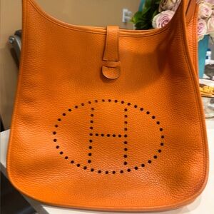 Hermes Orange Leather Shoulder Bag